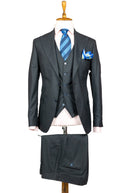 BLACK BLUE BUTTON 3 PIECE SUIT