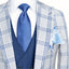 BEIGE BLUE PLAID 3 PIECE SUIT