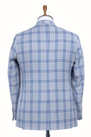 BEIGE BLUE PLAID 3 PIECE SUIT