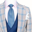 BEIGE BLUE PLAID 3 PIECE SUIT