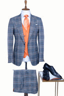 GREY ORANGE PLAID 3 PIECE SUIT