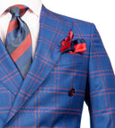 BLUE RED PLAID DOUBLE BREASTED SUIT