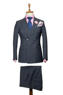 BLUE GREY PLAID DOUBLE BREASTED SUIT