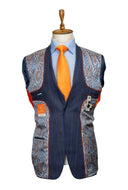 BLUE PINSTRIPE ON NAVY LINEN SUIT