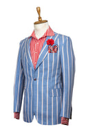 RED PINSTRIPE GREY BLUE LINEN SUIT
