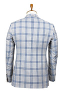 BEIGE BLUE PLAID 3 PIECE SUIT