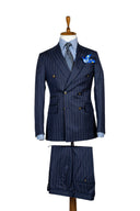 MIDNIGHT BLUE TAN PINSTRIPE DOUBLE BREASTED SUIT