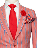 NAVY PINSTRIPE RED LINEN SUIT