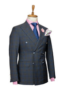 BLUE GREY PLAID DOUBLE BREASTED SUIT