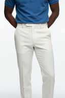 WHITE COTTON-LINEN BLEND TROUSERS