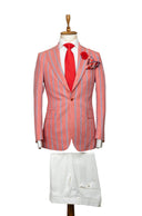 NAVY PINSTRIPE RED LINEN SUIT