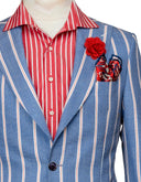 RED PINSTRIPE GREY BLUE LINEN SUIT