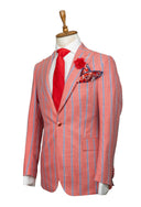 NAVY PINSTRIPE RED LINEN SUIT