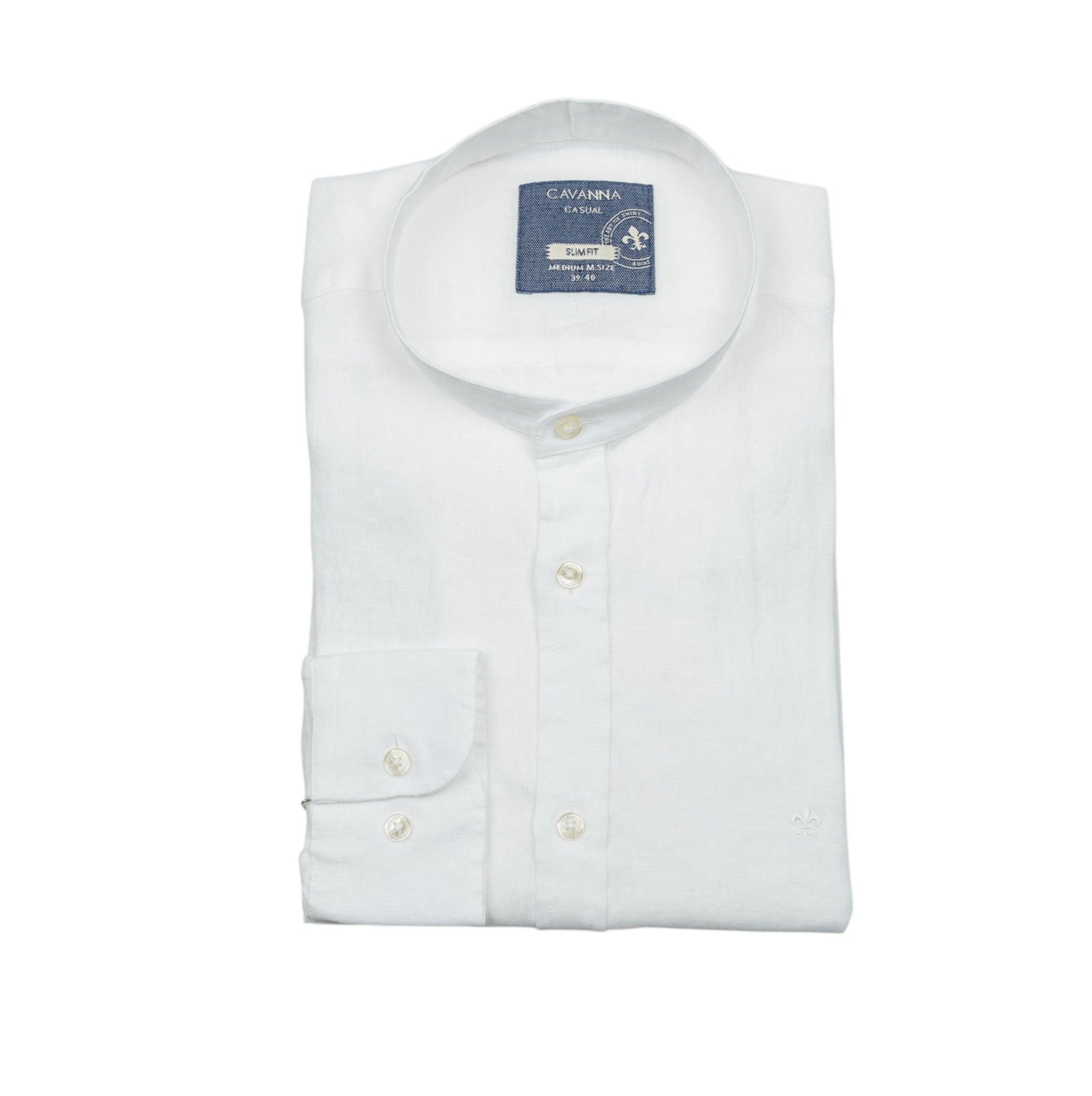 COLLARLESS WHITE LINEN SHIRT – LSF Milano