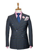 BLUE GREY PLAID DOUBLE BREASTED SUIT