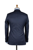 MIDNIGHT BLUE TAN PINSTRIPE DOUBLE BREASTED SUIT