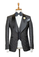 BLACK PATTERNED 3 PIECE TUXEDO
