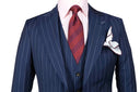 NAVY BLUE PINSTRIPE RED PIPING