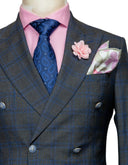 BLUE GREY PLAID DOUBLE BREASTED SUIT