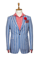 RED PINSTRIPE GREY BLUE LINEN SUIT