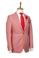NAVY PINSTRIPE RED LINEN SUIT