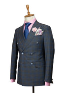 BLUE GREY PLAID DOUBLE BREASTED SUIT