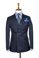 MIDNIGHT BLUE TAN PINSTRIPE DOUBLE BREASTED SUIT