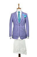 AQUA PINSTRIPE PURPLE LINEN SUIT