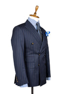 MIDNIGHT BLUE TAN PINSTRIPE DOUBLE BREASTED SUIT