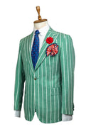 WHITE PINSTRIPE MINT GREEN LINEN SUIT