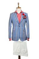 RED PINSTRIPE GREY BLUE LINEN SUIT