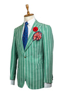 WHITE PINSTRIPE MINT GREEN LINEN JACKET
