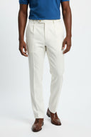 WHITE COTTON-LINEN BLEND TROUSERS