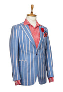 RED PINSTRIPE GREY BLUE LINEN SUIT