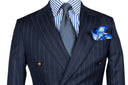 MIDNIGHT BLUE TAN PINSTRIPE DOUBLE BREASTED SUIT