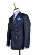 MIDNIGHT BLUE TAN PINSTRIPE DOUBLE BREASTED SUIT