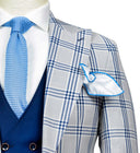 BEIGE BLUE PLAID 3 PIECE SUIT