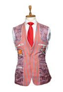 NAVY PINSTRIPE RED LINEN SUIT