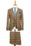 BROWN BLUE PLAID 3 PIECE SUIT