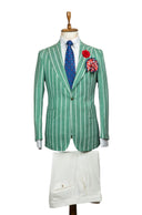 WHITE PINSTRIPE MINT GREEN LINEN SUIT
