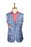 RED PINSTRIPE GREY BLUE LINEN SUIT